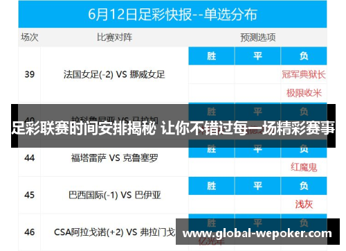 足彩联赛时间安排揭秘 让你不错过每一场精彩赛事